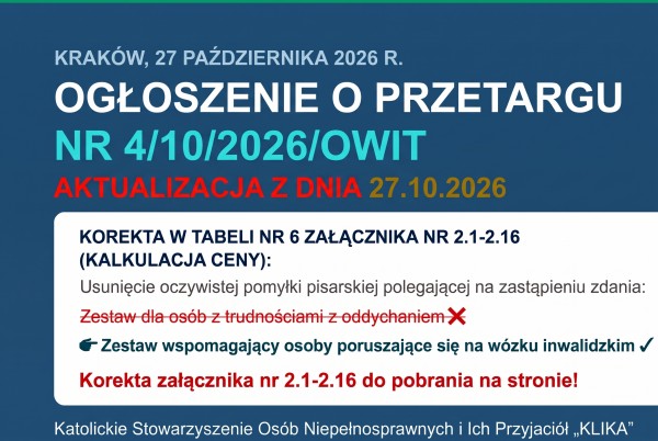 OGŁOSZENIE O PRZETARGU NR  4/10/2026/OWIT AKTUALIZACJA Z DNIA...