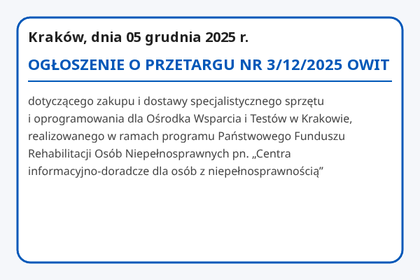 Kraków, dnia 05grudnia 2025 r.  OGŁOSZENIE O PRZETARGU NR  3...