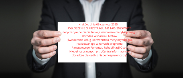 OGŁOSZENIE O PRZETARGU - Kierownik Merytoryczny OWIT Klika V...